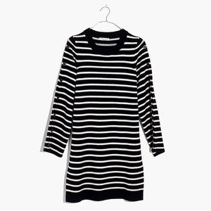 Madewell women’s Large Button-Sleeve Sweater-Dress in Stripe black and white